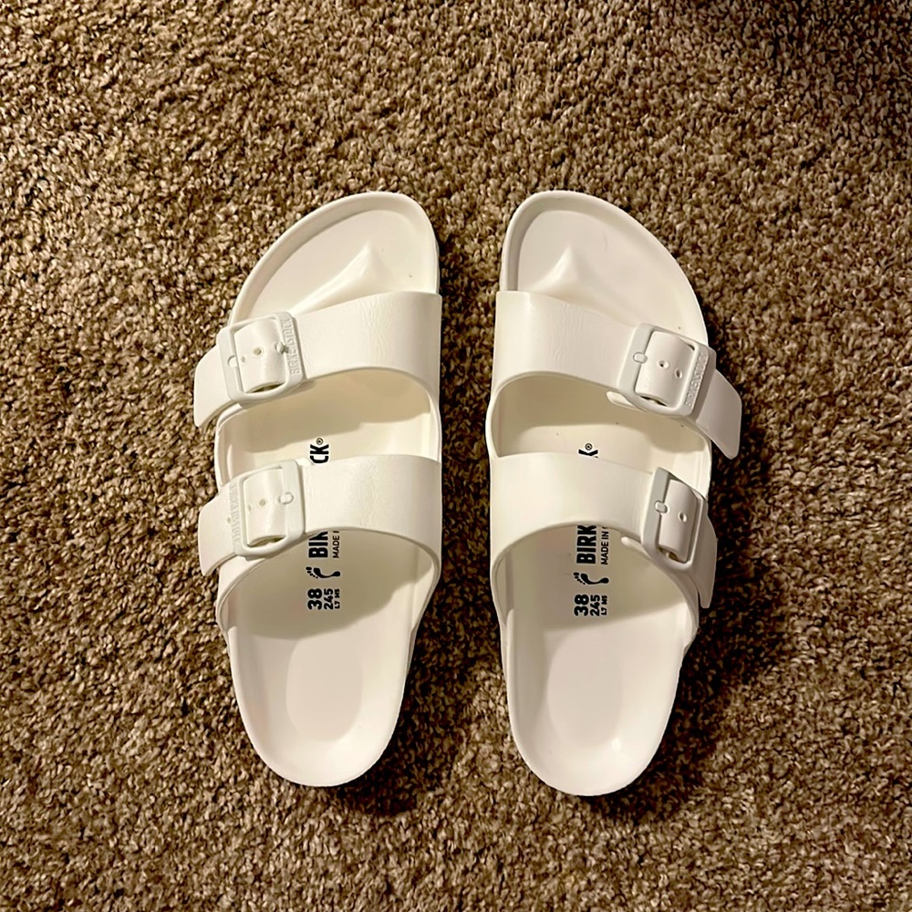 White rubber Birkenstock sandals